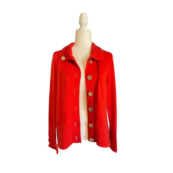 Jones New York Signature Red Gold Button Cardigan | Size M - Picture 4 of 6